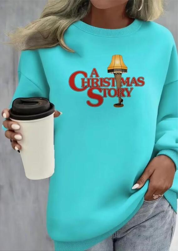 New Size XL Turquoise Christmas Story Movie Graphic Women&rsquo;s Sweater - Thick Fleece-Lined Long Sleeve Round Neck Winter Warmth, Cozy Casual Pullover Machine Washable 100% Polyester Stock photos added