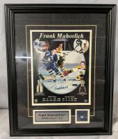 Framed Frank Mahovlich Autographed Toronto Maple Leafs Framed 8"X10" Photo with Plaque and Pin. With COA. Frame Measures 14.5" by 18"