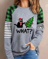 New Women&rsquo;s Size Large Christmas Tree & Cat Print T-Shirt, Casual Long Sleeve Top Who Me? I Would Never Knock Over the Christmas Tree stock photos added 95% Polyester 5% Elastane Machine Washable