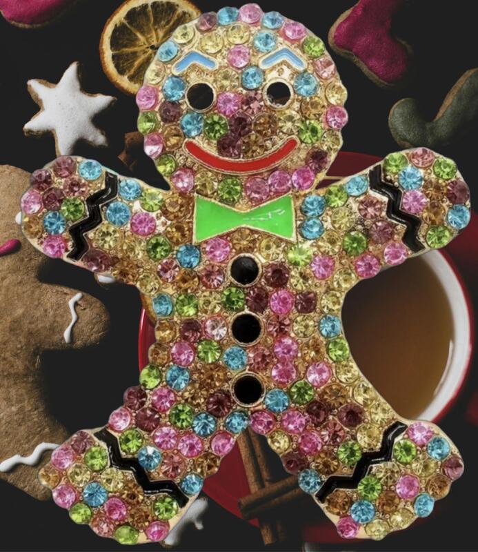 Tagged Betsey Johnson Multi Coloured Rhinestone Enamel Gingerbread Brooch / Pendant Approximately 2&rsquo;&rsquo; Festive Beautiful Sparkle