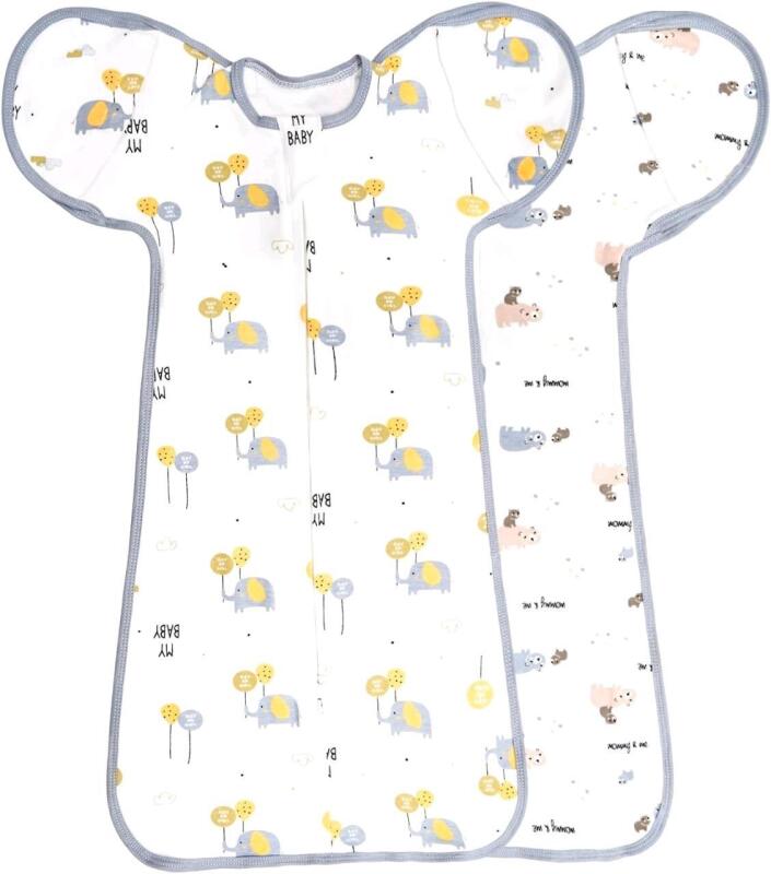 2 New Naffic Baby Swaddle Blankets/Sacks Elephants & Dogs