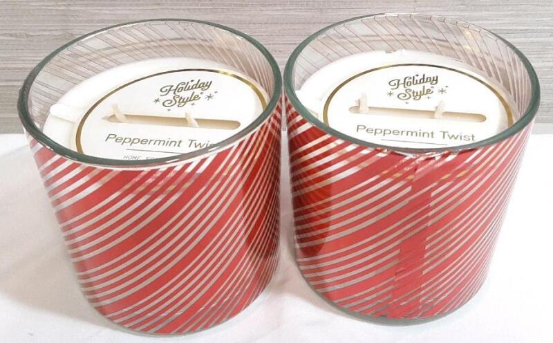 2 New Holiday Style Peppermint Twist Wax Candles
