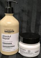 [SEE DESC] L'Oreal Hair Care Products: Absolut Repair Protein + Gold Quinoa Conditioner 500mL & Netal Detox Hair Mask 250mL