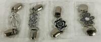 4 Vintage-Style Sweater Clips, Mostly Floral Designs, Zinc