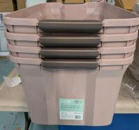 [No Lids] 4 New Type A Latching Tote, Dusty Rose, 98-L. Retails for $25 ($100) if Bins had Lids.