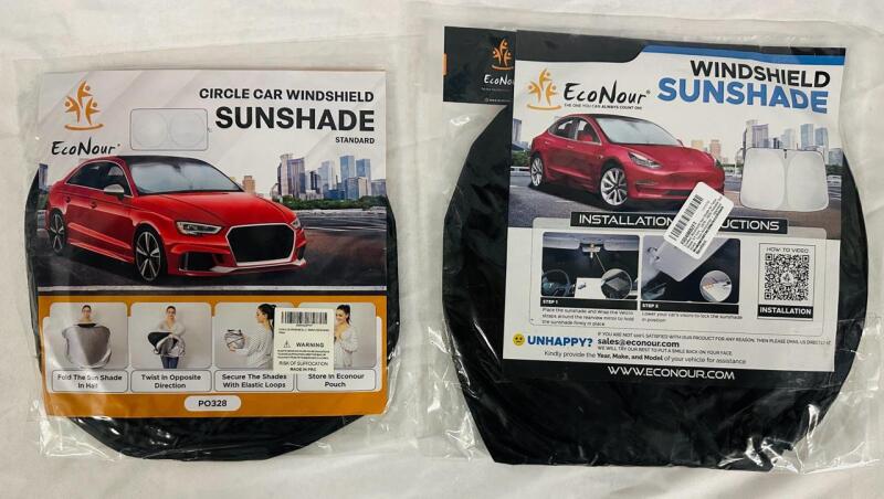 2 New EcoNour Car Windshield Sunshades, Includes Generic Sunshade and One for Tesla 3/Y