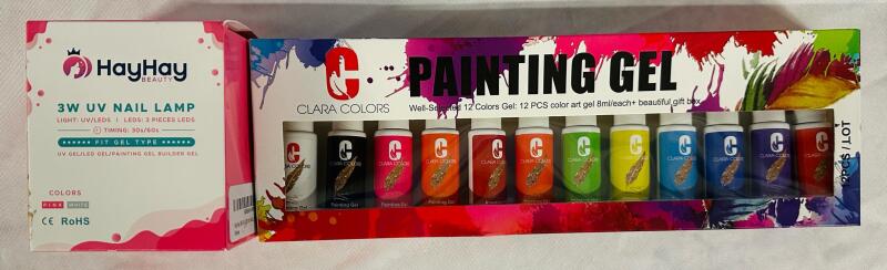 2 As-New Nail Painting Products, Includes 12-Piece Clara Colors Painting Gel Set and HayHay Beauty 3W UV Nail Lamp