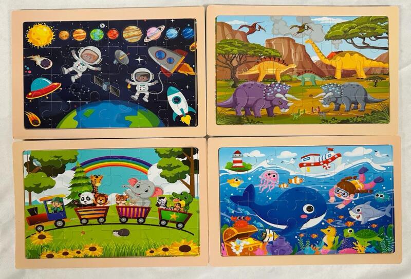 4 As-New Assorted Children&rsquo;s Puzzles with Frames, 24 Pieces Each, Each Measures 9&rdquo; x 6&rdquo; with Frame