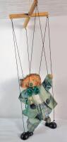 Vintage Clown Marionette / String Puppet . Puppet measures 12" tall & Puppet and Control measures 21" tall . Would benefit from cleaning before first show