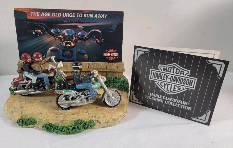 Harley-Davidson " The Age Old Urge to Run Away " Limited Edition Mantle Figurine w/COA . # 6013/10000 . Measures 7"&times;5 &frac34;"&times;5"
