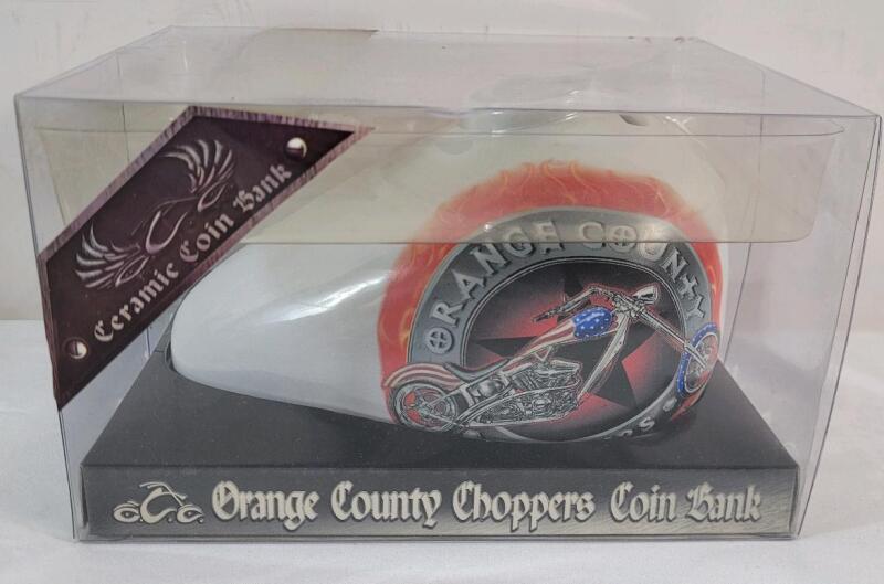 Orange County Choppers Ceramic Motorcycle Gas Tank Coin Bank . Measures approximately 6.5"&times;5"&times;3.5"