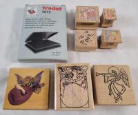 Seven (7) Angel Block Rubber Stamps & Black Stamp Pad .
