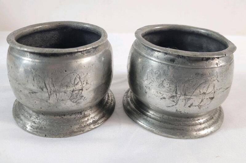 Antique 1800s Pewter Bulbous Salts , Pair .
