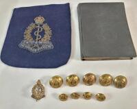 Vintage Royal Canadian Army Medical Corps Cap Badge , Buttons , 1938 Medical Book .