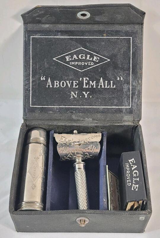 Antique 1900s Eagle Improved &ldquo;Above &lsquo;Em All&rdquo; Razor Kit w/Blades & Original Box
