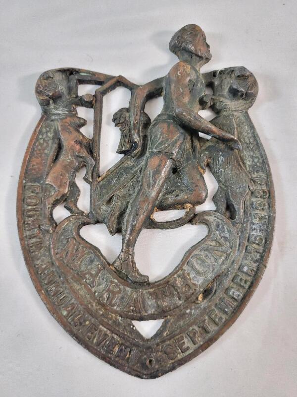 Vintage Cast Iron British Marathon Plaque , Dated September 15 / 1934 . Measures 4.5"&times;6 &frac14;"