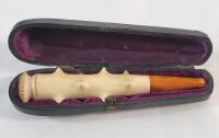 Vintage Meerschaum Cigarette Holder w/Amber Tip & Original Case . Measures 4.5" long