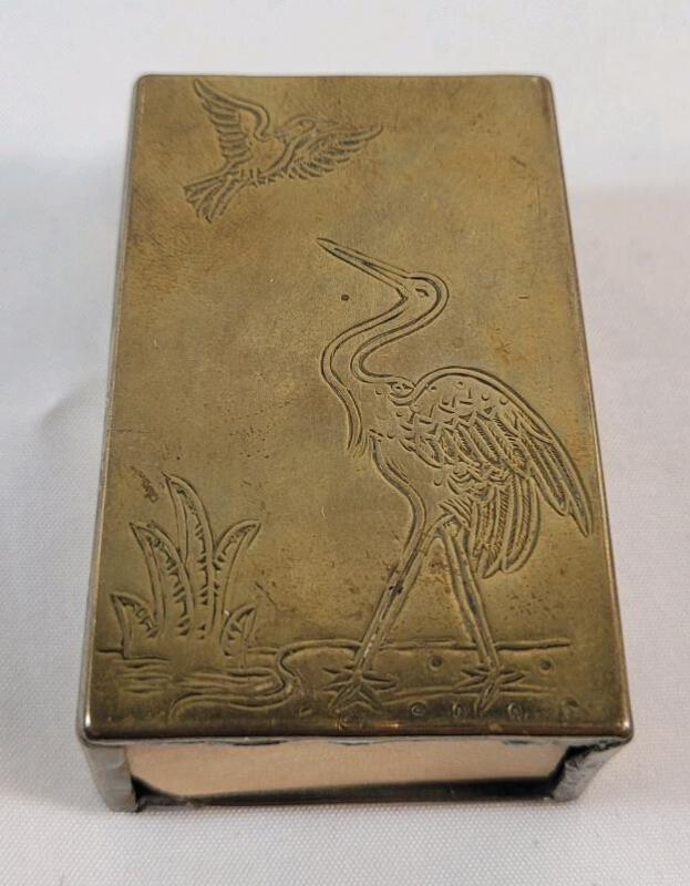 Vintage Brass Matchbox Holder w/Russian Matchbox .