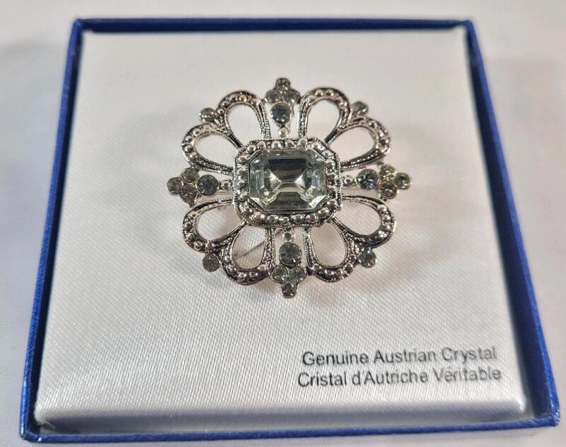 Vintage Genuine Austrian Crystal Brooch . See photos for size