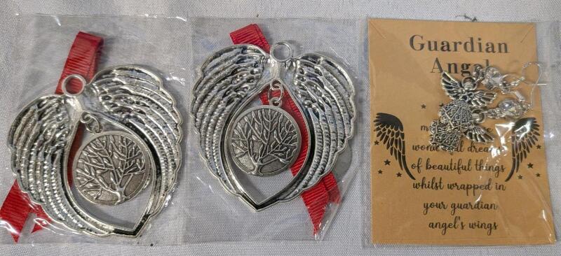 4 New Pieces of Jewellery. 2 Guardian angel Earrings and 2 Tree Pendants.