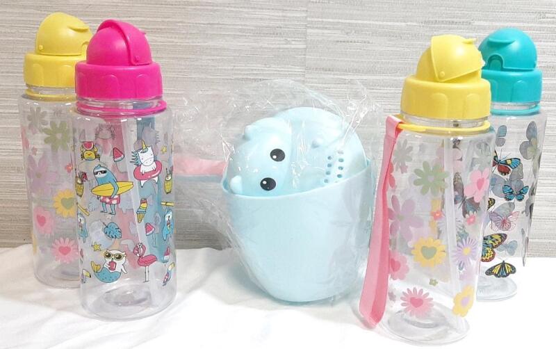 4 New 500ml Water Bottles & Hippo Children's Toy