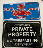2 Metal Signs. Flea Market & Private Property. Largest Measures 12" by 8"