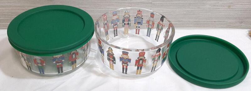 2 New Holiday Themed Glass Lidded bowls