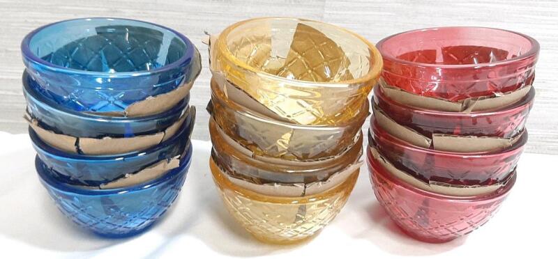 12 New Small Colored Glass Bowls