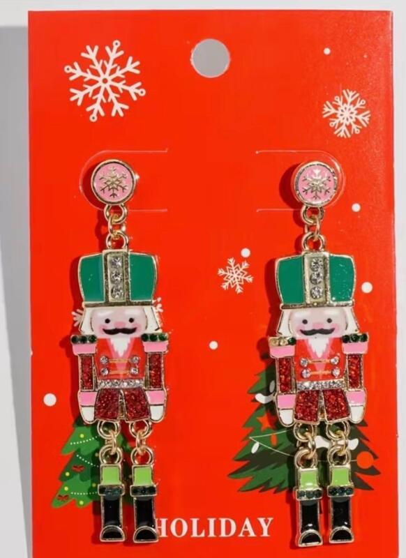 Festive Nutcracker Dangle Earrings Post Pierced Backs Rhinestone Studded Alloy Drop Earrings 2.36&rsquo;&rsquo; drop Stock photos added