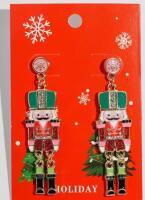 Festive Nutcracker Dangle Earrings Post Pierced Backs Rhinestone Studded Alloy Drop Earrings 2.36&rsquo;&rsquo; drop Stock photos added