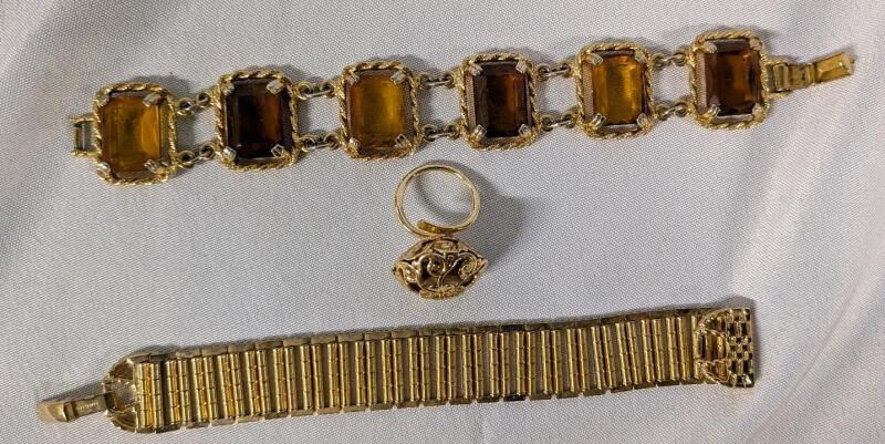 3 Pieces of Sarah Coventry Jewellery. 2 Bracelets and a Ring. Ring Size 6. Bracelets Approximately 8" Long