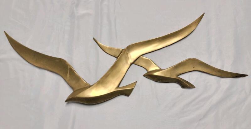 Vintage Brass Home Decor Birds Wall Art . Measures 30"&times;13"