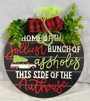 Festive Holiday Sign with Decorations, 12&rdquo; Diameter