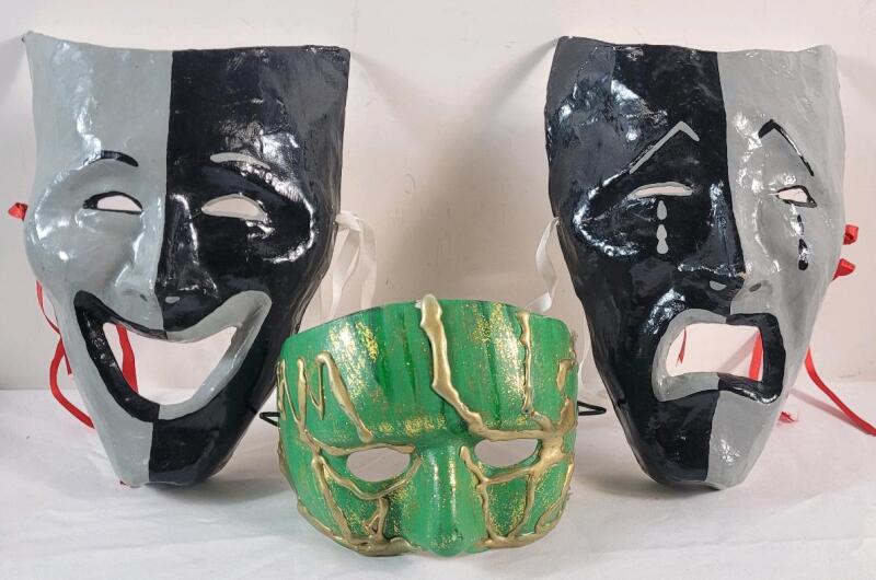 Home Decor Hand-Painted Wall Masks . Includes : Comedy and Tragedy Masks & Half Face Mask .