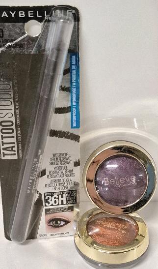 3 New Maybelline & Believe Beauty Products - Eyeliner Bold Brown 12g & Glimmer Powder Eyeshadow Grapevine & Heads or Tails 5g