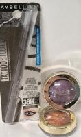3 New Maybelline & Believe Beauty Products - Eyeliner Bold Brown 12g & Glimmer Powder Eyeshadow Grapevine & Heads or Tails 5g