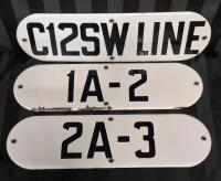 Three (3) Vintage Enamel Industrial Signs . Possibly Railway Signs . Each measures 14"&times;4"