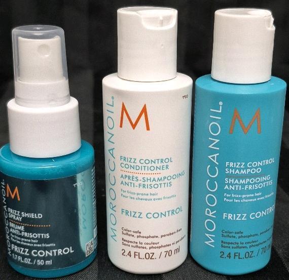 [See Desc] 3 Travel Size Moroccanoil Hair Products: Frizz Control Shampoo & Conditioner 70mL & Frizz Spray 50mL