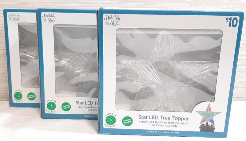 3 New Holiday Style Star LED Tree Toppers