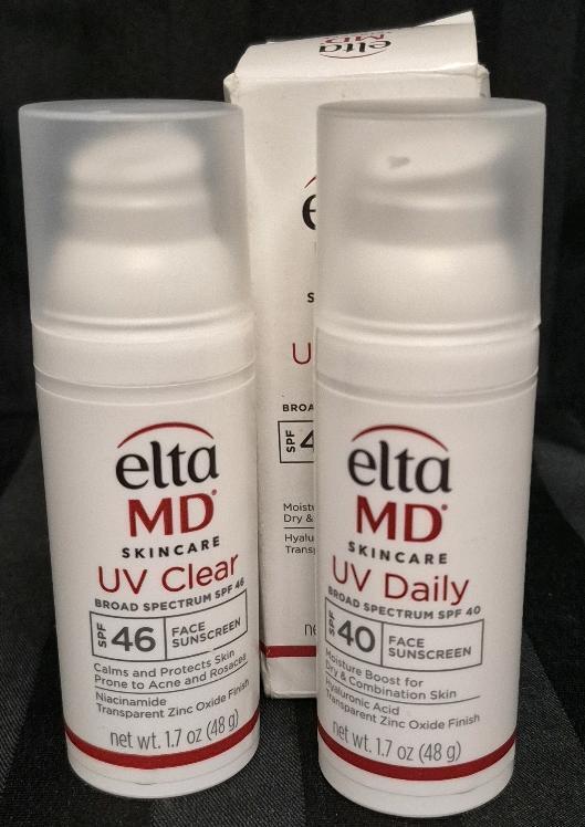 [SEE DESC] 2 Elta MD Skincare Facial Sunscreen Products: UV Daily SPF 40 for Dry & Combination Skin EXP 02/2026 and UV Clear SPF 46 For Prone to Rosacea & Acne Skin EXP 07/2026 - 48g