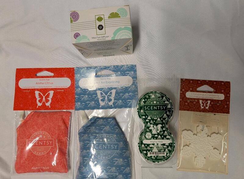 5 New Scentsy Products. 2 Scent Packs, Mini Fan Diffuser and More.