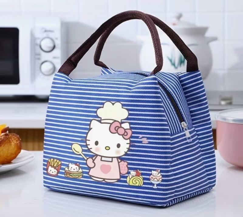 Sanrio Hello Kitty Striped Insulated Lunch Bag Thermal Food Carrier with Sturdy Handles, Machine Washable Secure Zipper Closure Approximately 9 x 6 x 6.5&rsquo;&rsquo; Stock photos added