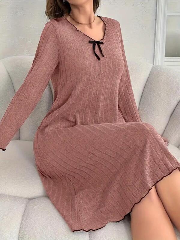New Size Medium Women&rsquo;s Loose-Fit Sleeping Dress with Black Bow Accent