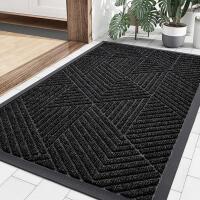New Smiry Front Door Mat Outside Entrance, Retail $71 Heavy Duty Sturdy Natural Rubber Doormat, Trap Dirt and Moisture, Easy Clean Low Profile Mats for Indoor Outdoor Entry, Grid Geometric (36x24, Black)
