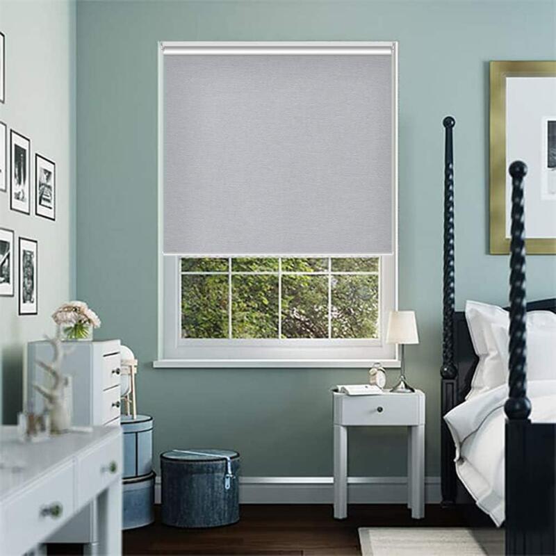 New ALLBRIGHT Thermal Insulated Fabric 100% Blackout UV Protection Striped Jacquard Roller Shades for Windows,Easy to Install (LightGray, 24'')