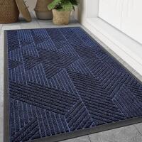 New Smiry Front Door Mat Outside Entrance, Retail $94.99 Heavy Duty Sturdy Natural Rubber Doormat, Trap Dirt and Moisture, Easy Clean Low Profile Mats for Indoor Outdoor Entry, Grid Geometric (47x32, Navy Blue)
