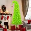 6 FT Pine Needle Grinchie Christmas Tree, Top Curved 6ft Upright 7ft Lime Green Xmas Tree with Tree Skirt, Easy Setup Whimsical Artificial Christmas Tree for Christmas Decorations 5 Piece Set