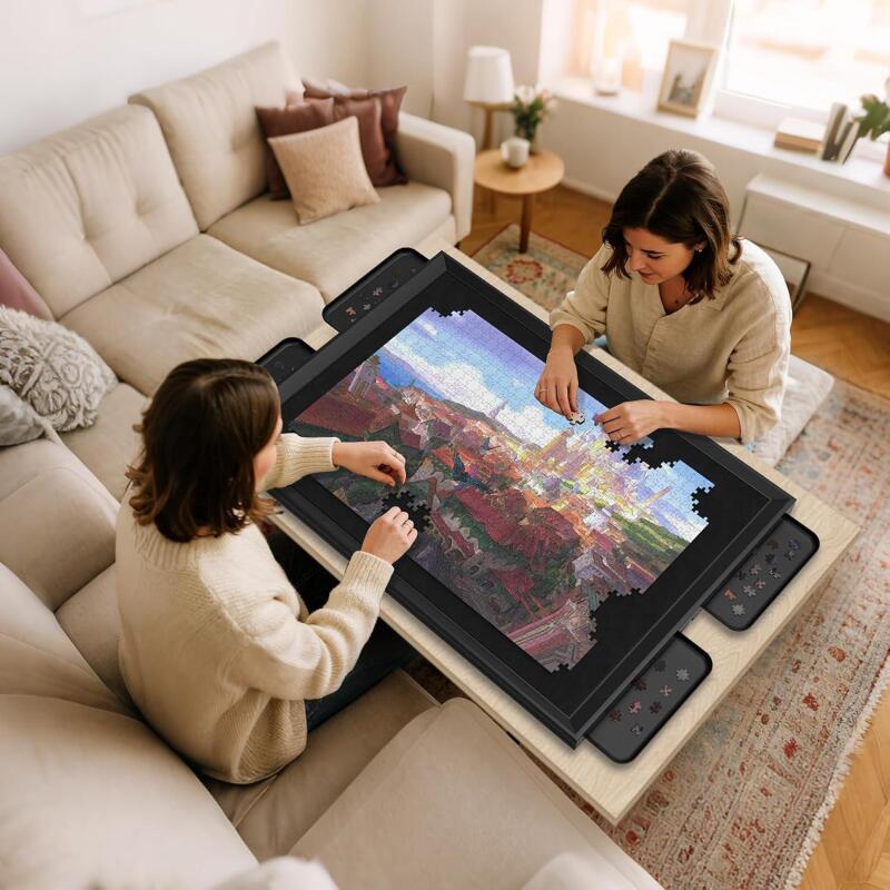 New 1500 Pieces Move & Rotating Puzzle Board with Drawers&iuml;&frac14;&OElig;36.42" x 28.94" Portable Jigsaw Puzzle Table for Adults, Wooden Puzzle Board with Covers & Wheels, Birthday Gifts for Mom