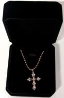 NEW 18K Gold Plated 32.Omm Simulated Diamond Cross Necklace - Chain 18" Long