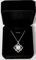 NEW Platinum Plated 11.0rnm Synthetic Pearl Necklace - Adjustable Chain 16" to 18" Long